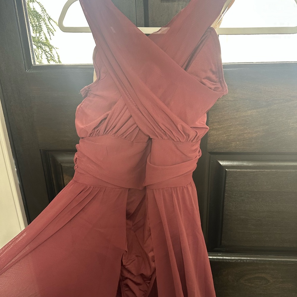 Maroon mesh dance costume with built in leotard